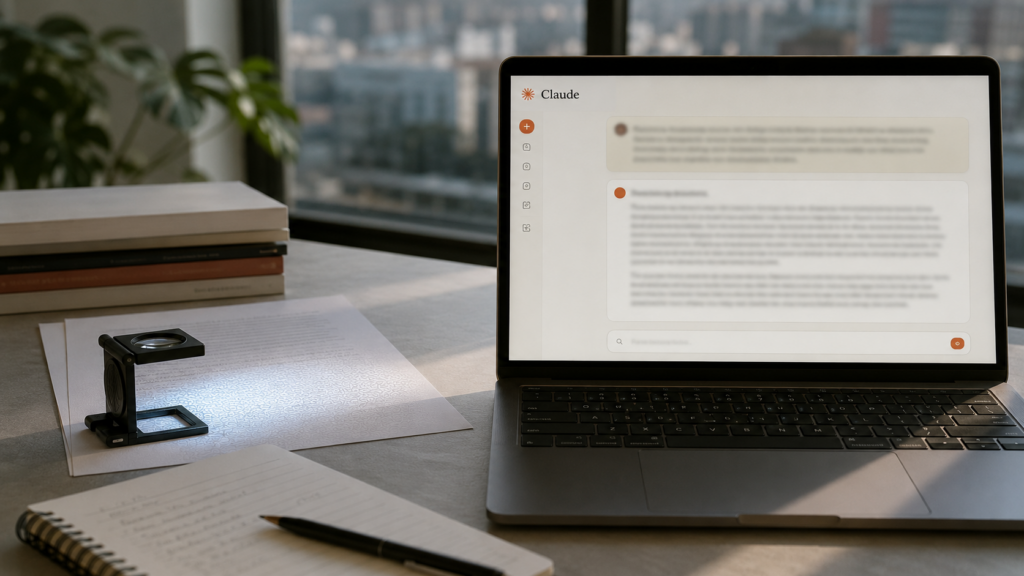 Computador con Claude y documentos examinados para detectar una marca invisible