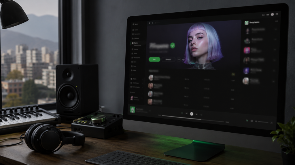 Perfil de una artista virtual abierto en la aplicación de Spotify