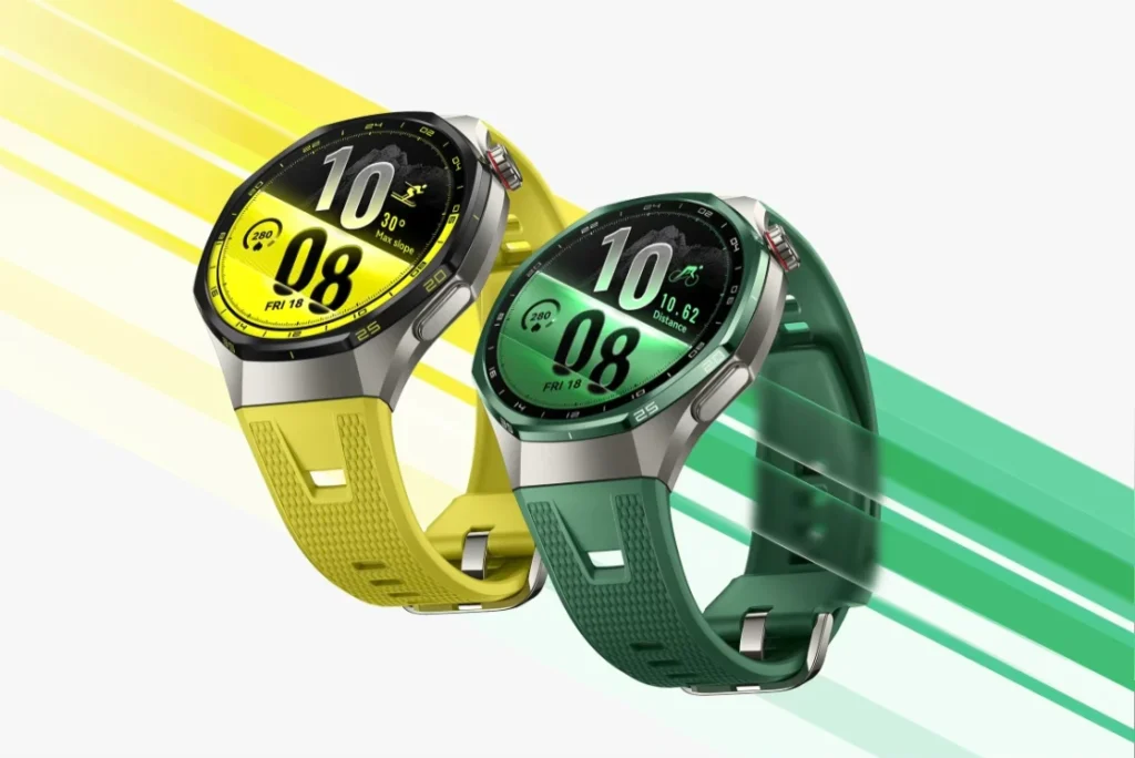 Dos relojes Huawei Watch GT 7, uno con correa amarilla y otro con correa verde
